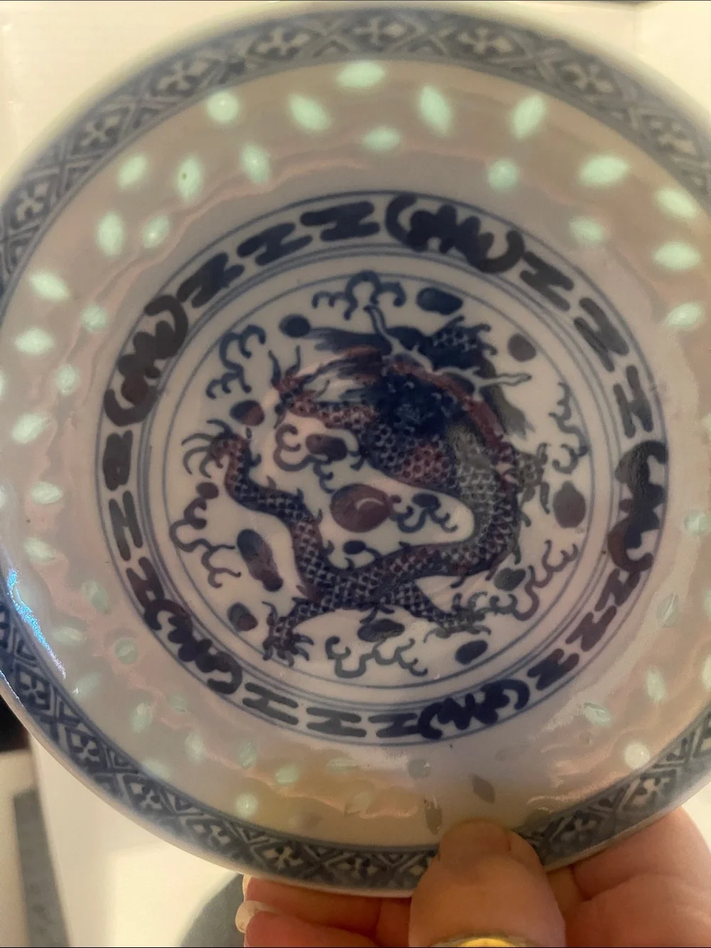 Vintage linglong Blue Dragon Porcelain Teacup & Saucer Set
